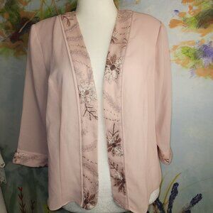 Vintage Rose Pink Embroidered Kimono Cardigan With Floral Sequinwork & 3/4 Sleev